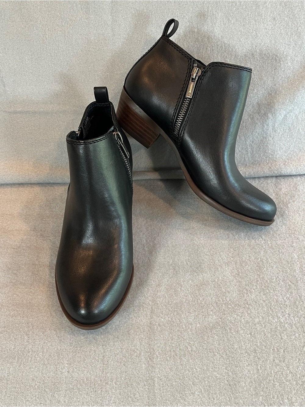 Lucky Brand Black Leather Ankle Booties with Side Zip